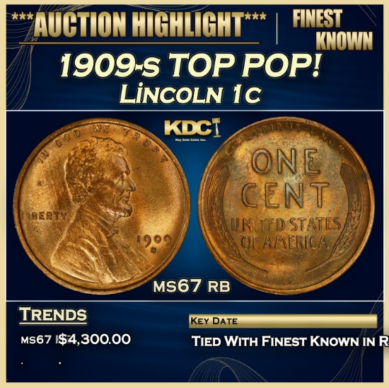 1909-s Lincoln Cent TOP POP! 1c ms67 rb SEGS