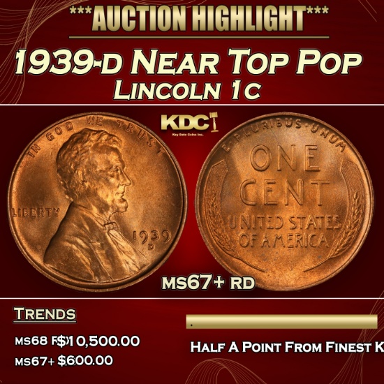 1939-d Lincoln Cent Near Top Pop 1c ms67+ rd SEGS