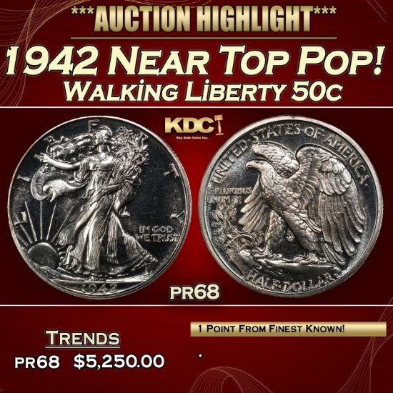 1942 Proof Walking Liberty Half Dollar Near Top Pop! 50c pr68 SEGS