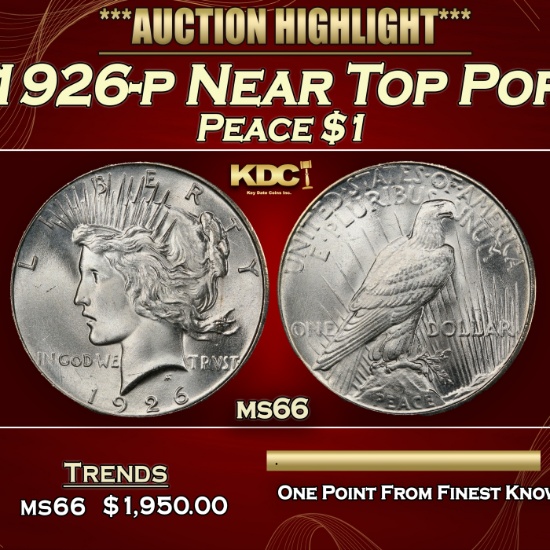 1926-p Peace Dollar Near Top Pop $1 ms66 SEGS