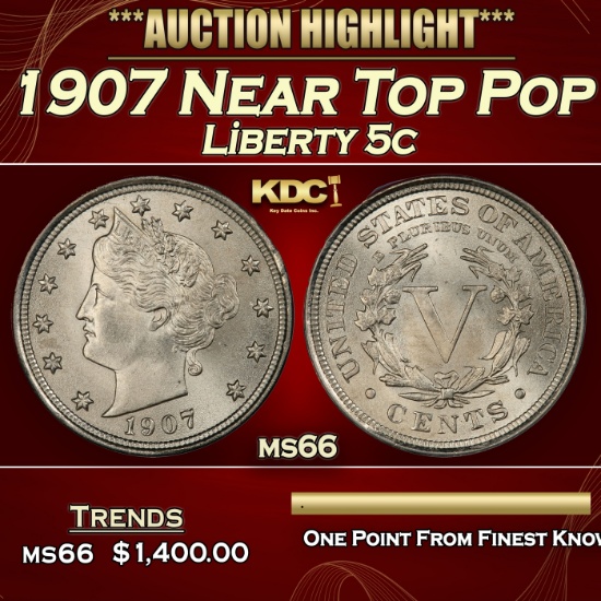 1907 Liberty Nickel Near Top Pop 5c ms66 SEGS