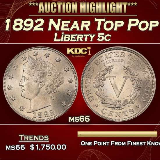 1892 Liberty Nickel Near Top Pop 5c ms66 SEGS