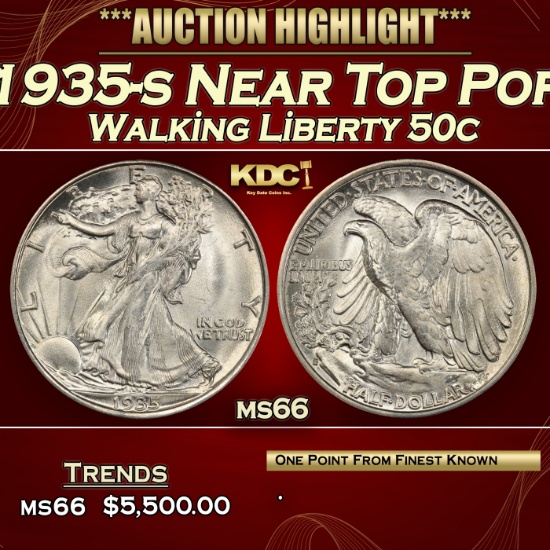 1935-s Walking Liberty Half Dollar Near Top Pop 50c ms66 SEGS