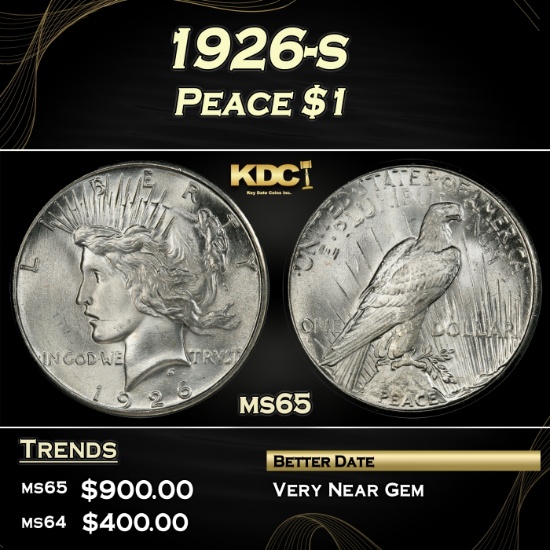 1926-s Peace Dollar $1 Grades ms65