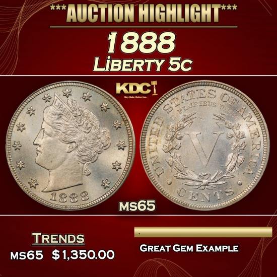 1888 Liberty Nickel 5c ms65 SEGS