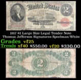 1917 $2 Large Size Legal Tender Note Thomas Jefferson Grades vf+ Signatures Speelman/White