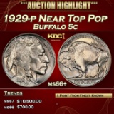 1929-p Buffalo Nickel Near Top Pop 5c ms66+ SEGS