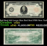 1914 $10 Large Size Red Seal FRN Rare Red Seal New York, NY Grades vf+ FR-893