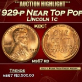 1929-p Lincoln Cent Near Top Pop! 1c ms67 rd SEGS