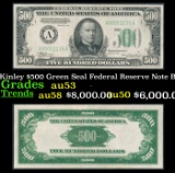 1934 $500 Green Seal Federal Reserve Note President McKinley Boston, MA Grades Select AU FR-2201A