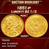 1851-p Gold Liberty Quarter Eagle $2 1/2 ms64+ SEGS