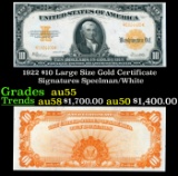 1922 $10 Large Size Gold Certificate Grades Choice AU Signatures Speelman/White