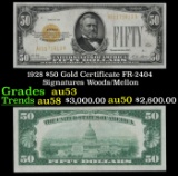 1928 $50 Gold Certificate FR-2404 Signatures Woods/Mellon Grades Select AU