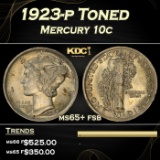 1923-p Mercury Dime Toned 10c Grades ms65+ fsb