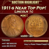 1911-s Lincoln Cent Near Top Pop! 1c ms66+ bn SEGS