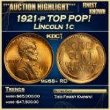 1921-p Lincoln Cent TOP POP! 1c ms68+ RD SEGS