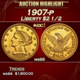 1907-p Gold Liberty Quarter Eagle $2 1/2 ms66 SEGS