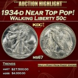 1934-d Walking Liberty Half Dollar Near Top Pop! 50c ms67 SEGS