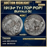 1913-p Ty I Buffalo Nickel TOP POP! 5c ms68+ SEGS