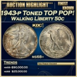 1943-p Walking Liberty Half Dollar Toned TOP POP! 50c ms68+ SEGS