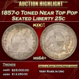 1857-o Seated Liberty Quarter Toned Near Top Pop 25c ms64+ SEGS