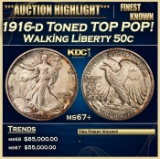 1916-d Walking Liberty Half Dollar Toned TOP POP! 50c ms67+ SEGS