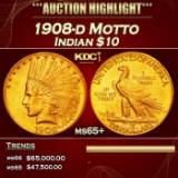 1908-d Motto Gold Indian Eagle $10 ms65+ SEGS