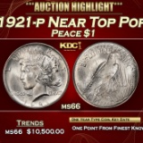 1921-p Peace Dollar Near Top Pop $1 ms66 SEGS