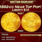 1892-cc Gold Liberty Eagle Near Top Pop! $10 ms63 USCG