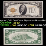 1928 $10 Gold Certificate Signatures Woods/Mellon Grades xf