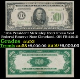 1934 $500 Green Seal Federal Reserve Note President McKinley Cleveland, OH Grades Select AU FR-2201D