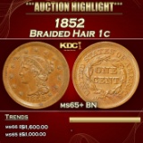 1852 Braided Hair Large Cent 1c ms65+ BN SEGS