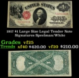 1917 $1 Large Size Legal Tender Note Grades vf+ Signatures Speelman/White