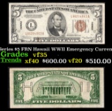 1934A $5 FRN Hawaii WWII Emergency Currency Key To Series Key To Series Grades vf++