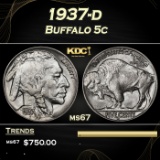 1937-d Buffalo Nickel 5c ms67 SEGS
