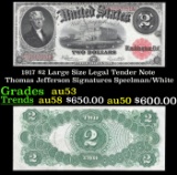 1917 $2 Large Size Legal Tender Note Thomas Jefferson Grades Select AU Signatures Speelman/White
