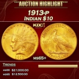 1913-p Gold Indian Eagle $10 ms65+ SEGS