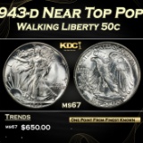1943-d Walking Liberty Half Dollar Near Top Pop 50c ms67 SEGS