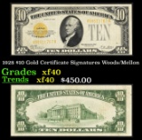 1928 $10 Gold Certificate Signatures Woods/Mellon Grades xf