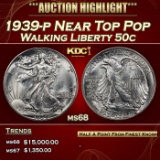 1939-p Walking Liberty Half Dollar Near Top Pop 50c ms68 SEGS