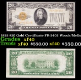 1928 $20 Gold Certificate FR-2402 Woods/Mellon Grades xf