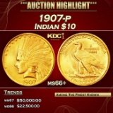 1907-p Gold Indian Eagle $10 ms66+ SEGS