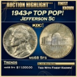 1943-p Jefferson Nickel TOP POP! 5c ms68 5fs SEGS