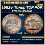 1952-p Franklin Half Dollar Toned TOP POP! 50c ms67+ fbl SEGS