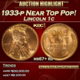 1933-p Lincoln Cent Near Top Pop! 1c ms67+ rd SEGS