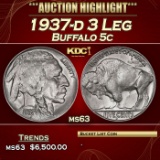 1937-d 3 Leg Buffalo Nickel 5c ms63 USCG