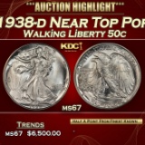 1938-d Walking Liberty Half Dollar Near Top Pop 50c ms67 SEGS