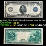 1914 $5 Large Size Blue Seal Federal Reserve Note St. Louis, MO Grades xf+ FR-874