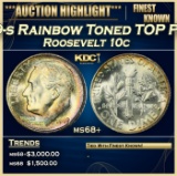 1949-s Roosevelt Dime Rainbow Toned TOP POP! 10c ms68+ SEGS