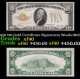 1928 $10 Gold Certificate Signatures Woods/Mellon Grades xf